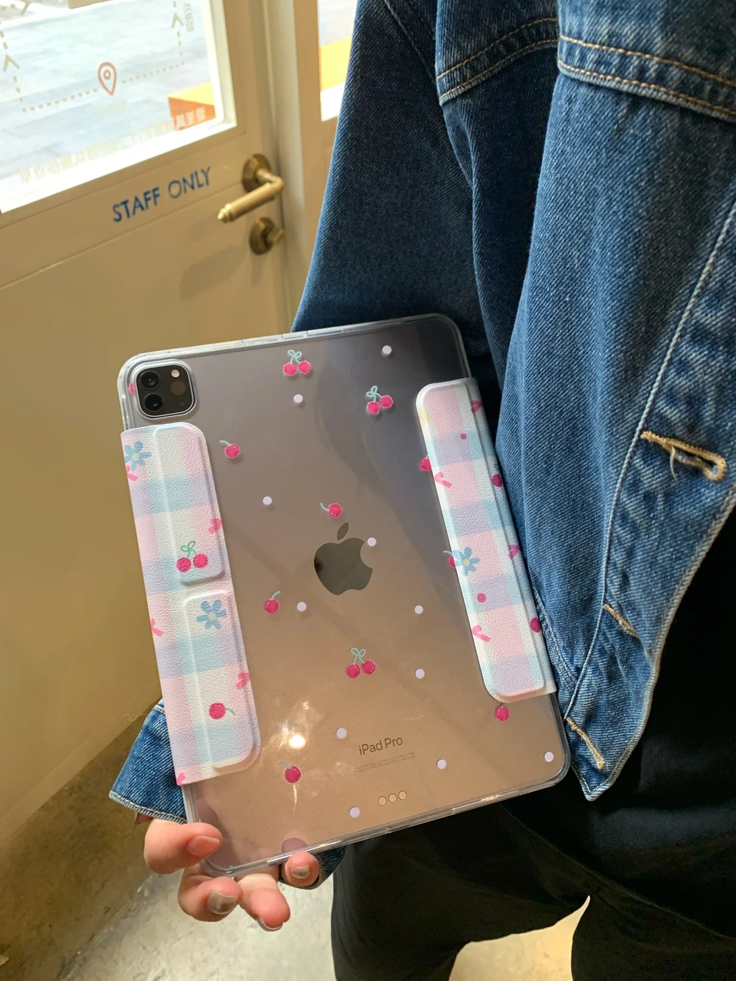 Cherry Blossom Gingham iPad Case – Magnetic Stand Case with Cute Pink Bow & Floral Check Design Foldable Case for iPad