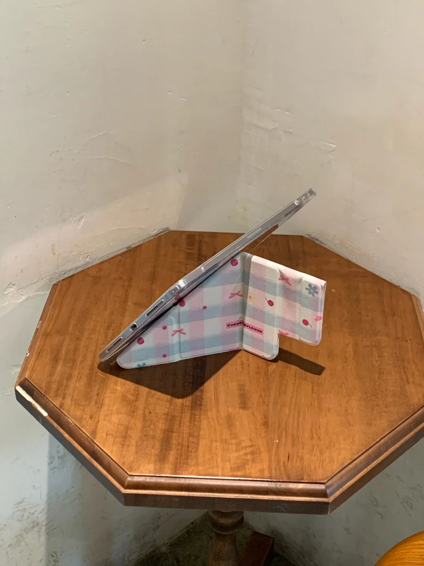Cherry Blossom Gingham iPad Case – Magnetic Stand Case with Cute Pink Bow & Floral Check Design Foldable Case for iPad