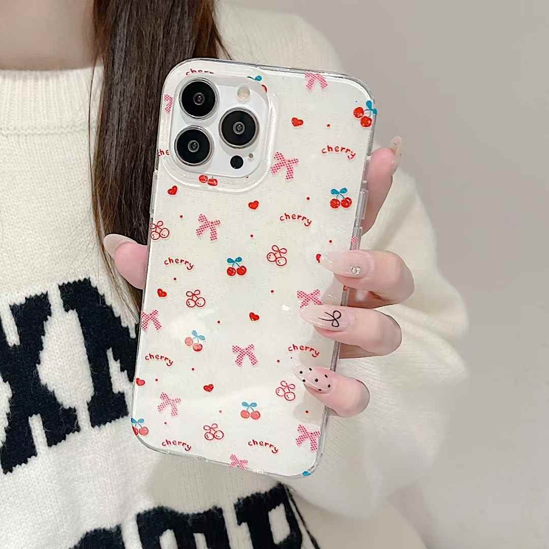 Cherry Pattern Silicon iPhone Case With Cherry Charm