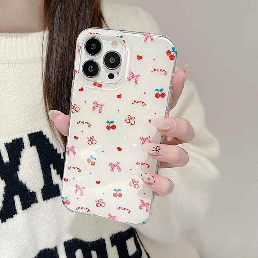 Cherry Pattern Silicon iPhone Case With Cherry Charm