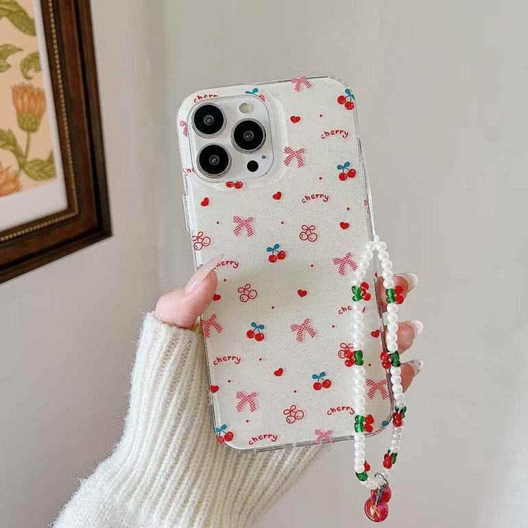 Cherry Pattern Silicon iPhone Case With Cherry Charm