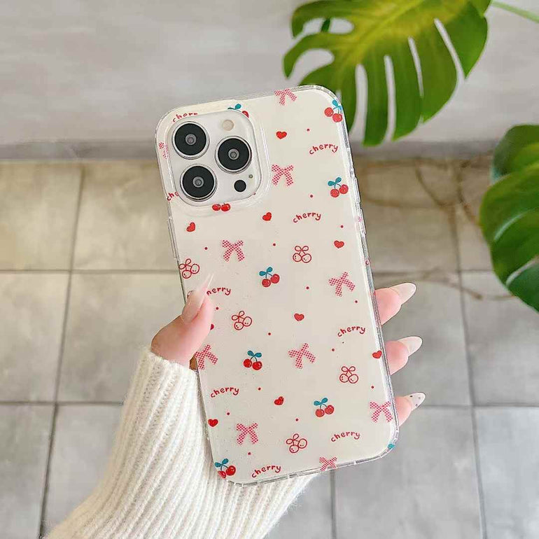 Cherry Pattern Silicon iPhone Case With Cherry Charm