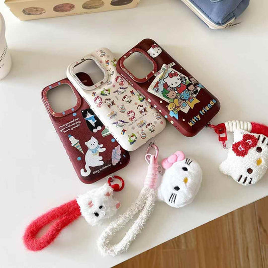 Puffer Leather Designer Case For iPhone With Kitty String Holder