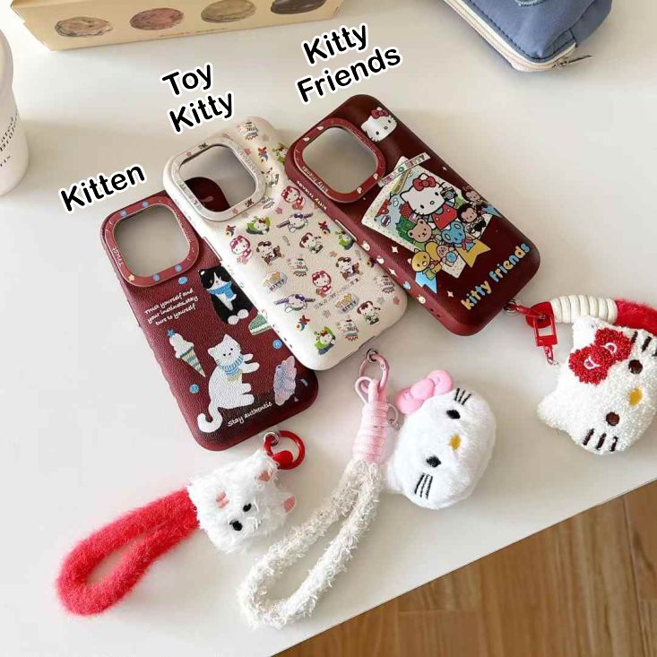 Puffer Leather Designer Case For iPhone With Kitty String Holder