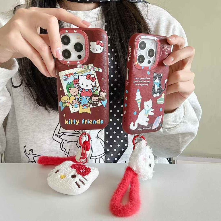 Puffer Leather Designer Case For iPhone With Kitty String Holder