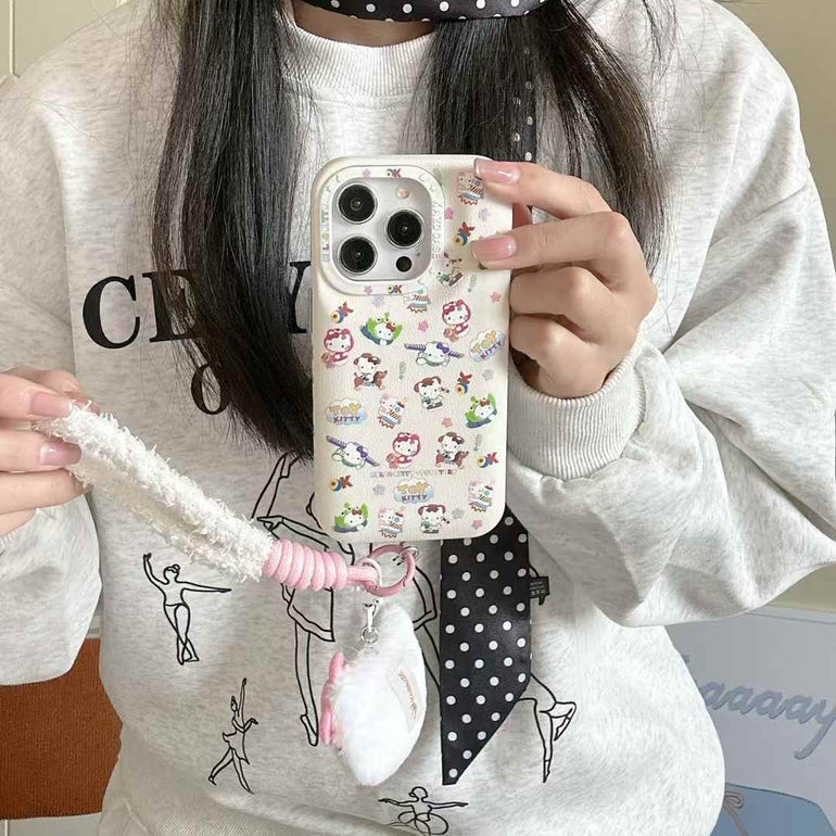 Puffer Leather Designer Case For iPhone With Kitty String Holder