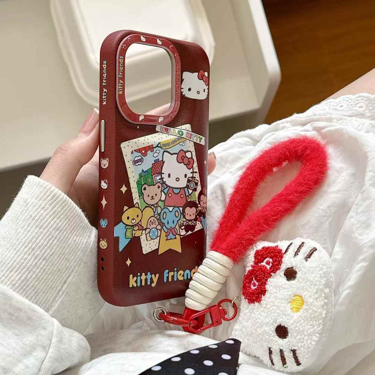 Puffer Leather Designer Case For iPhone With Kitty String Holder