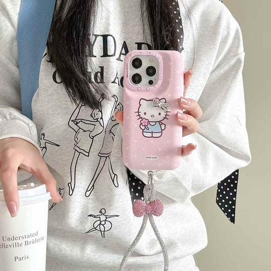 Puffer Leather Designer Case For iPhone With Bow Rhinestone Bracelet