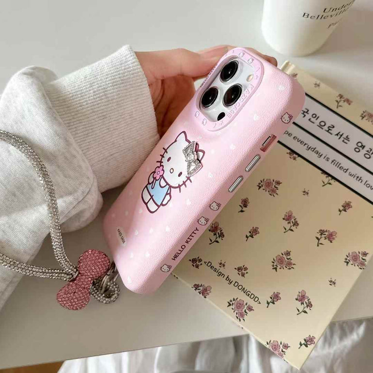 Puffer Leather Designer Case For iPhone With Bow Rhinestone Bracelet