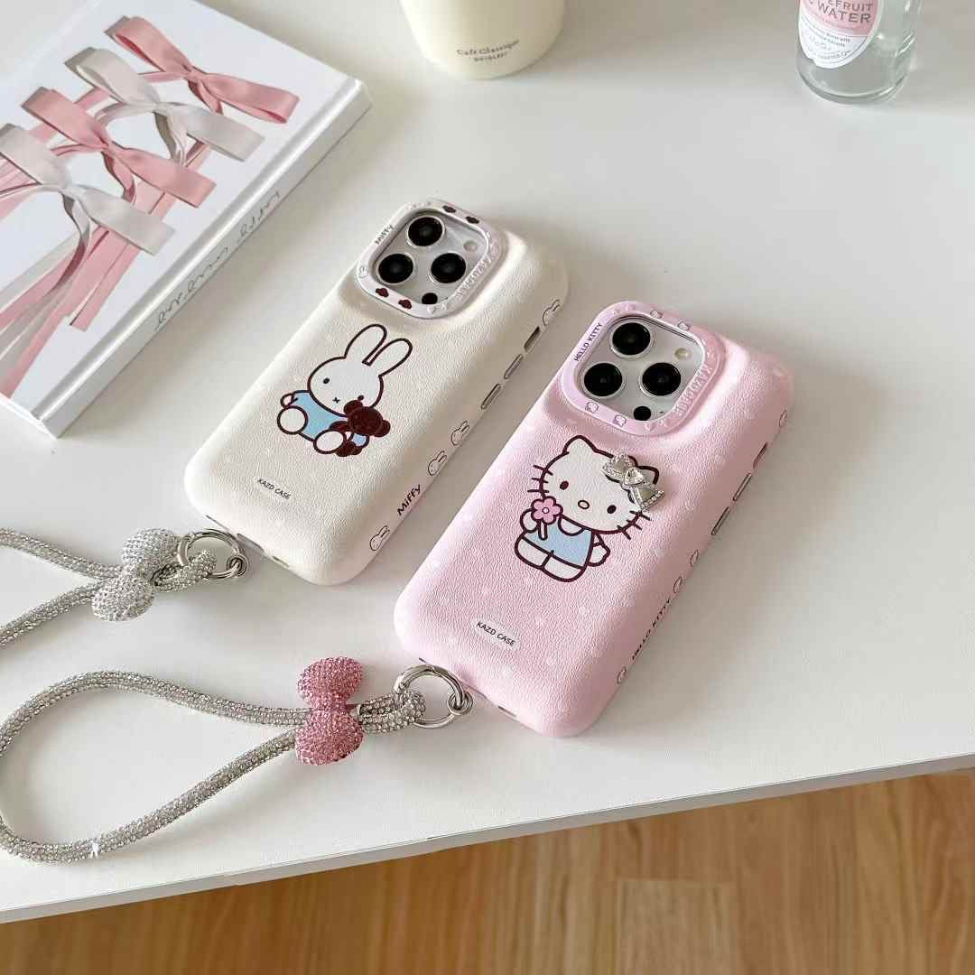 Puffer Leather Designer Case For iPhone With Bow Rhinestone Bracelet