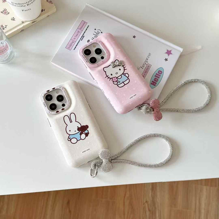 Puffer Leather Designer Case For iPhone With Bow Rhinestone Bracelet