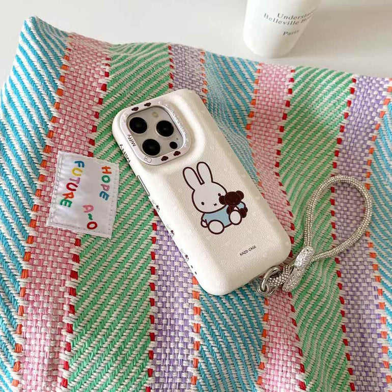 Puffer Leather Designer Case For iPhone With Bow Rhinestone Bracelet
