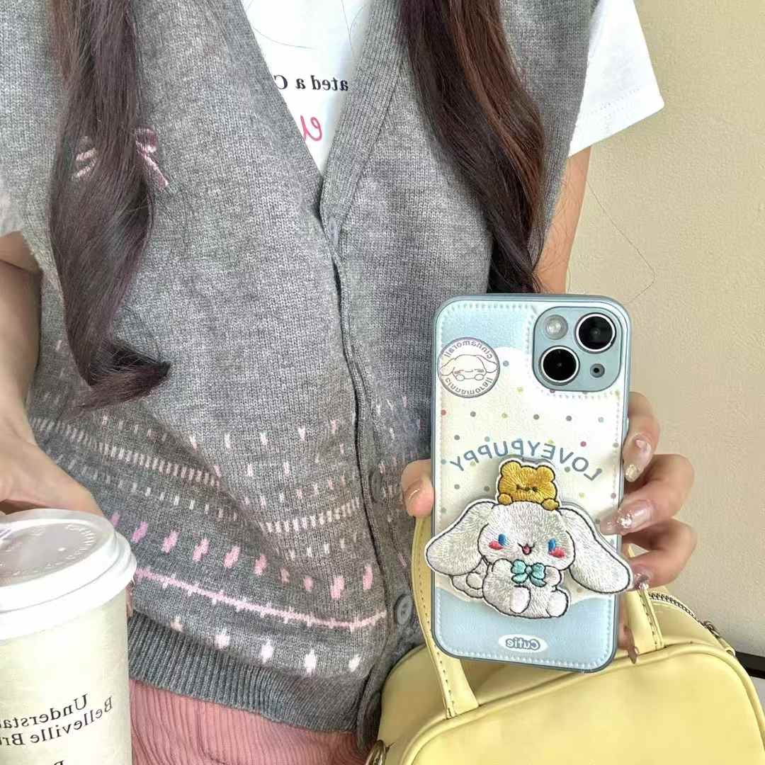 Lovely Puppy Leather Case For iPhone With Puppy Stand
