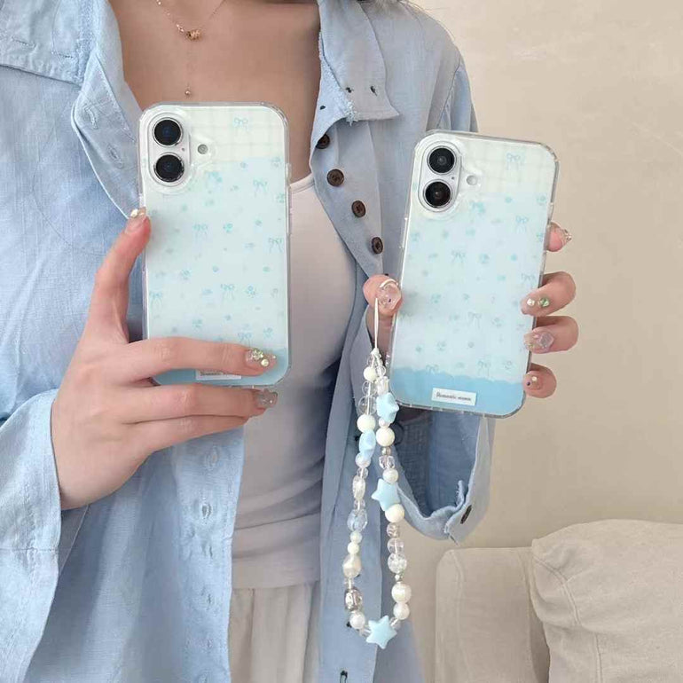 Blue Bows Silicon iPhone Case With Cute Charm