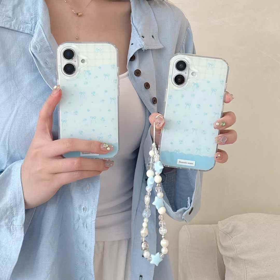 Blue Bows Silicon iPhone Case With Cute Charm