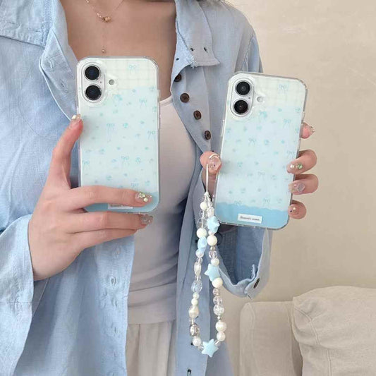 Blue Bows Silicon iPhone Case With Cute Charm