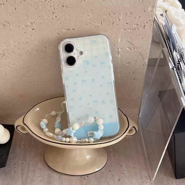 Blue Bows Silicon iPhone Case With Cute Charm