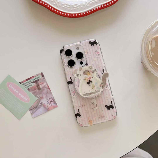 Kitten on Stripes Magsafe iPhone Case For iPhone With Magsafe Holder