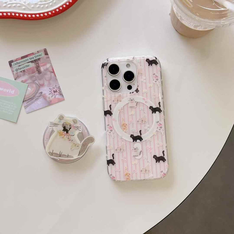 Kitten on Stripes Magsafe iPhone Case For iPhone With Magsafe Holder