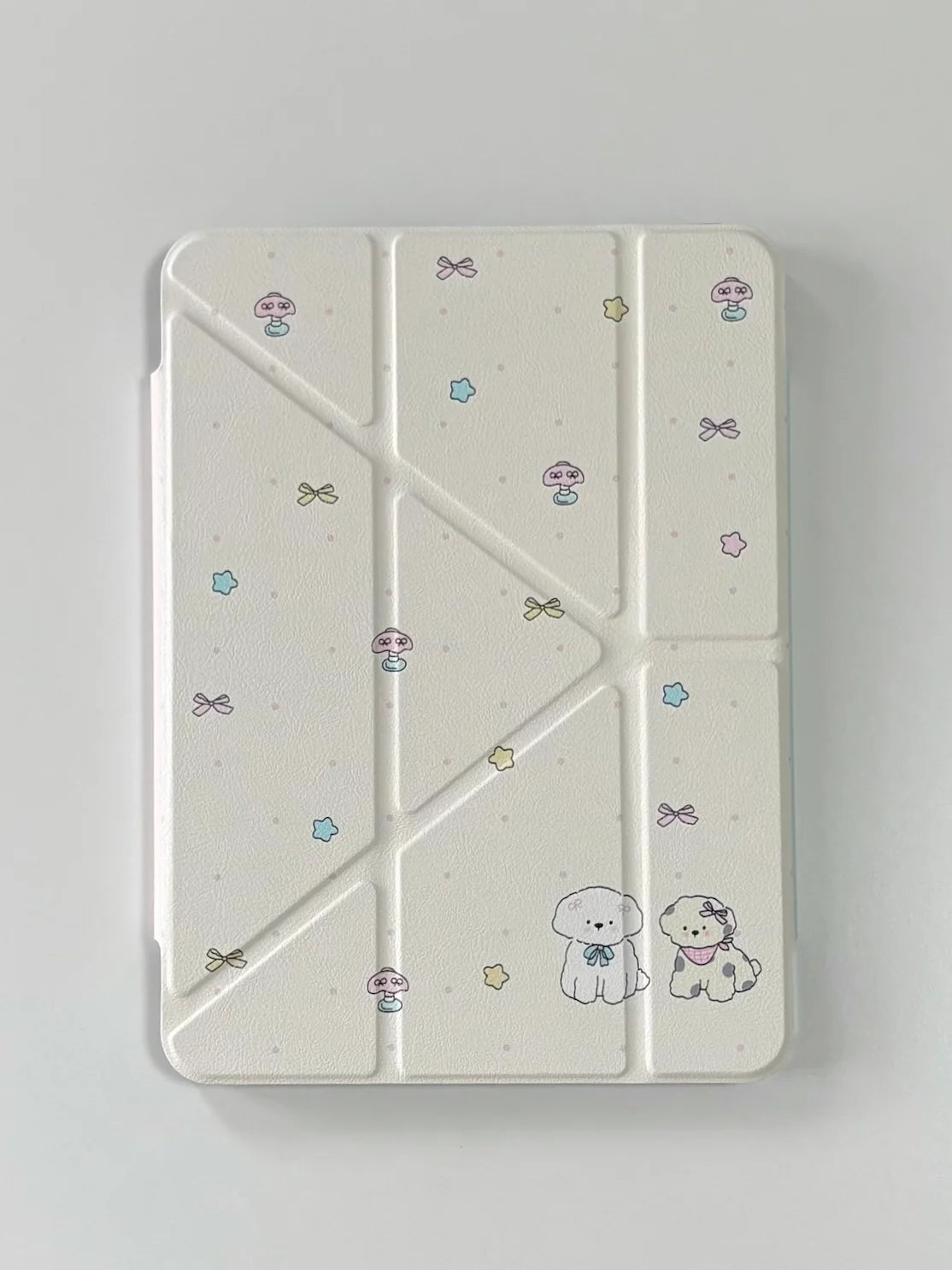 Cute Cartoon iPad Case with Magnetic Stand & Transparent Back – Pearl Bunny & Star Pattern Foldable Case for iPad
