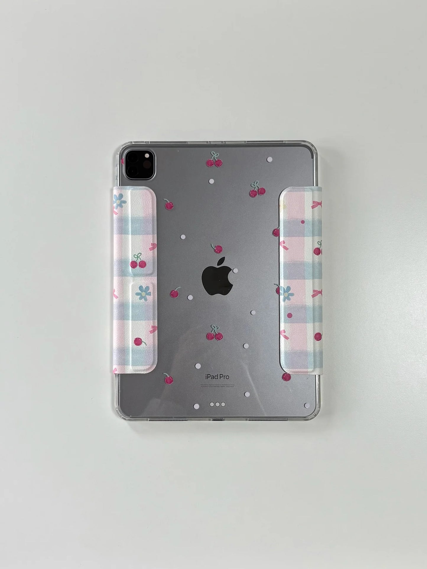 Cherry Blossom Gingham iPad Case – Magnetic Stand Case with Cute Pink Bow & Floral Check Design Foldable Case for iPad