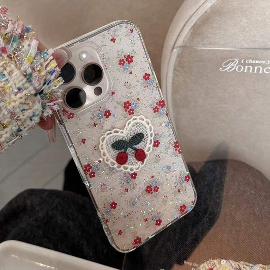 Glitter Flower With Cherry Silicon iPhone Case