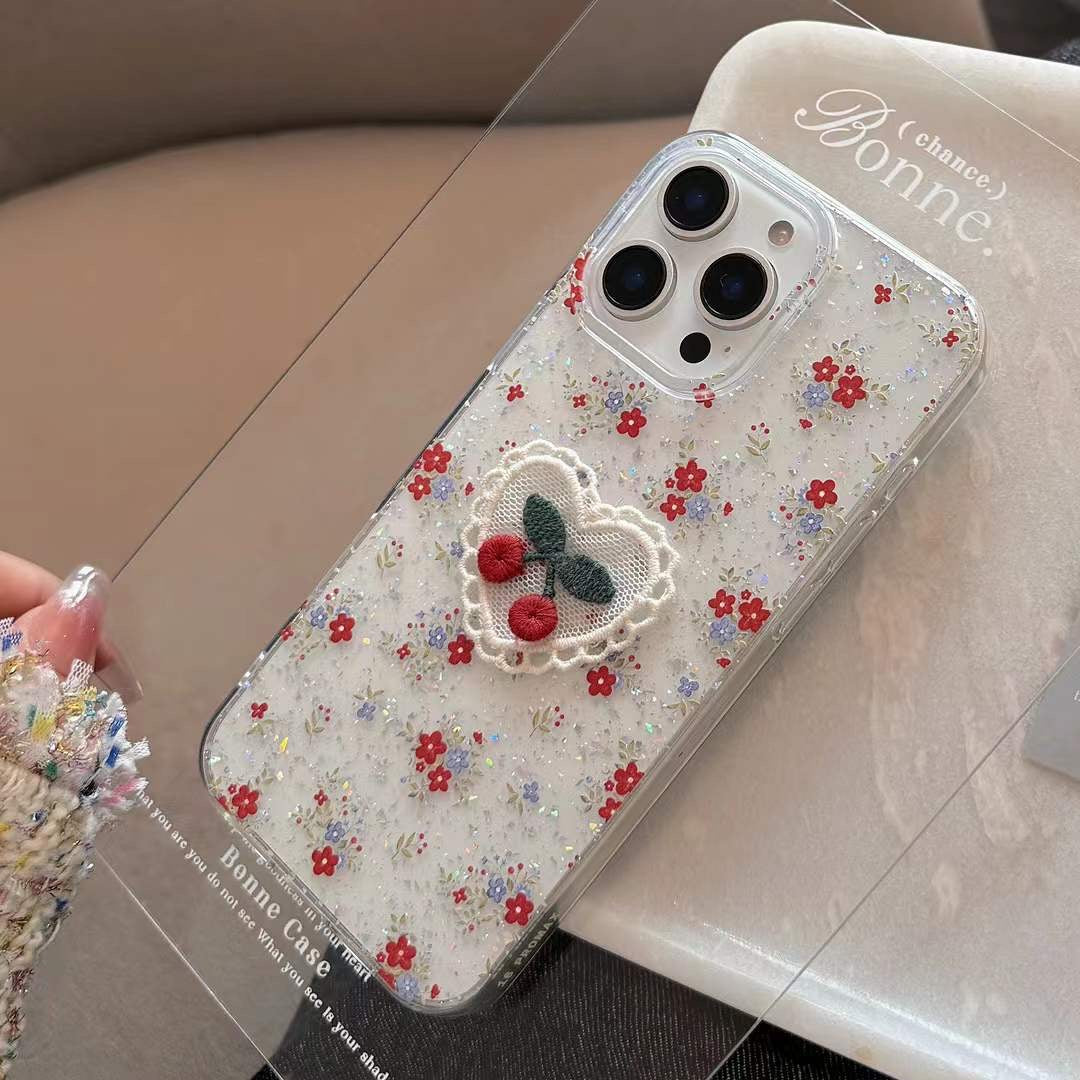 Glitter Flower With Cherry Silicon iPhone Case