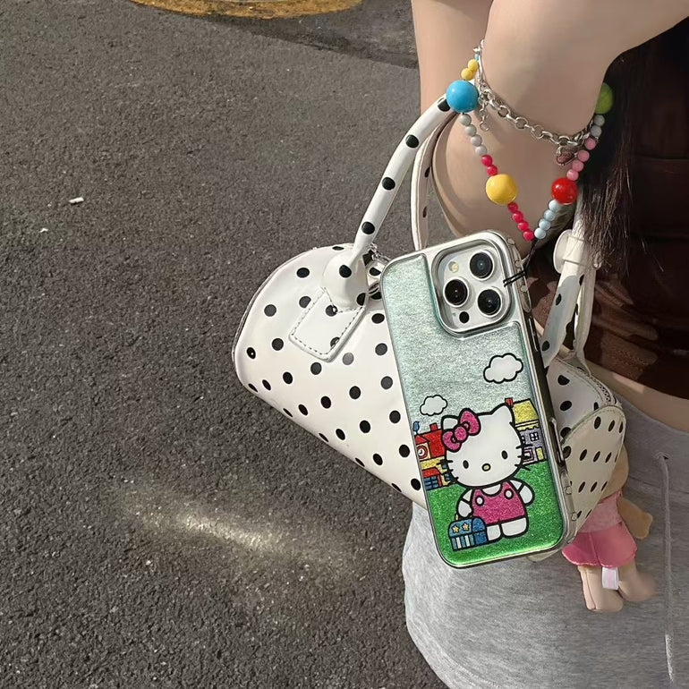Kitty Glitter iPhone Case with Colorful Bead Strap – Cute Cartoon Protective Case for iPhone