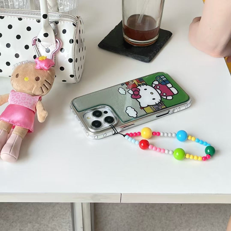 Kitty Glitter iPhone Case with Colorful Bead Strap – Cute Cartoon Protective Case for iPhone