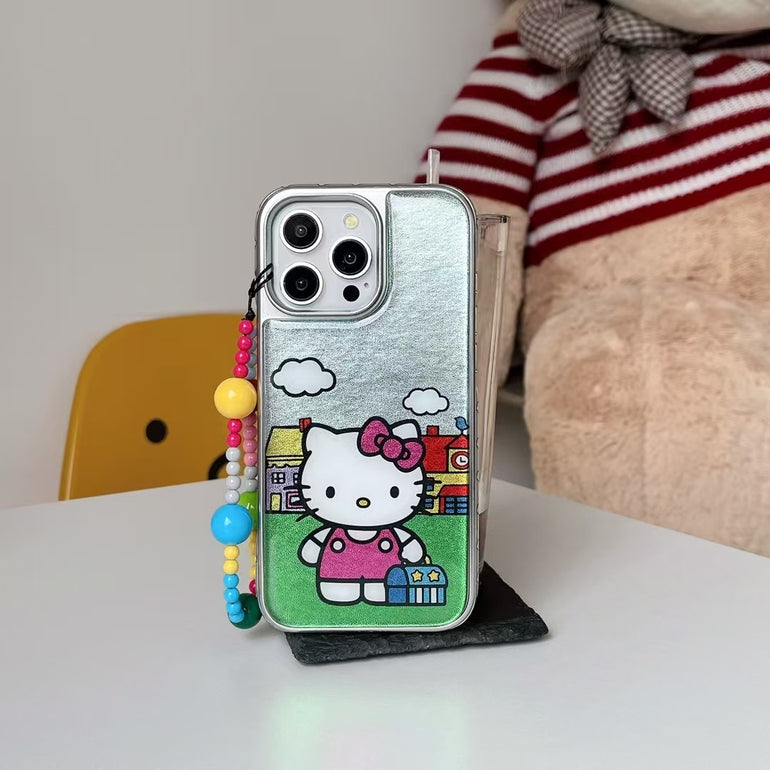 Kitty Glitter iPhone Case with Colorful Bead Strap – Cute Cartoon Protective Case for iPhone