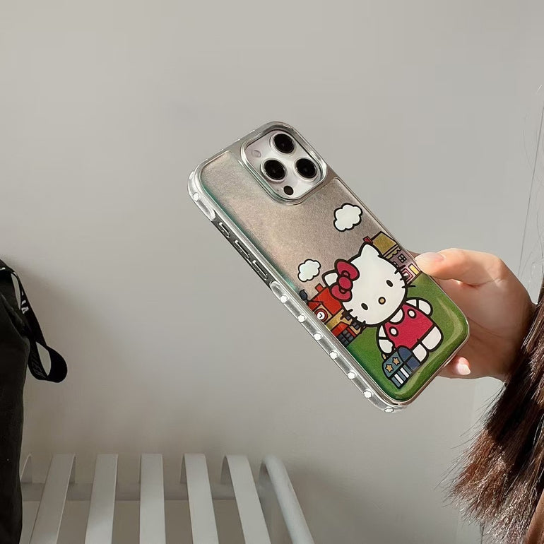 Kitty Glitter iPhone Case with Colorful Bead Strap – Cute Cartoon Protective Case for iPhone