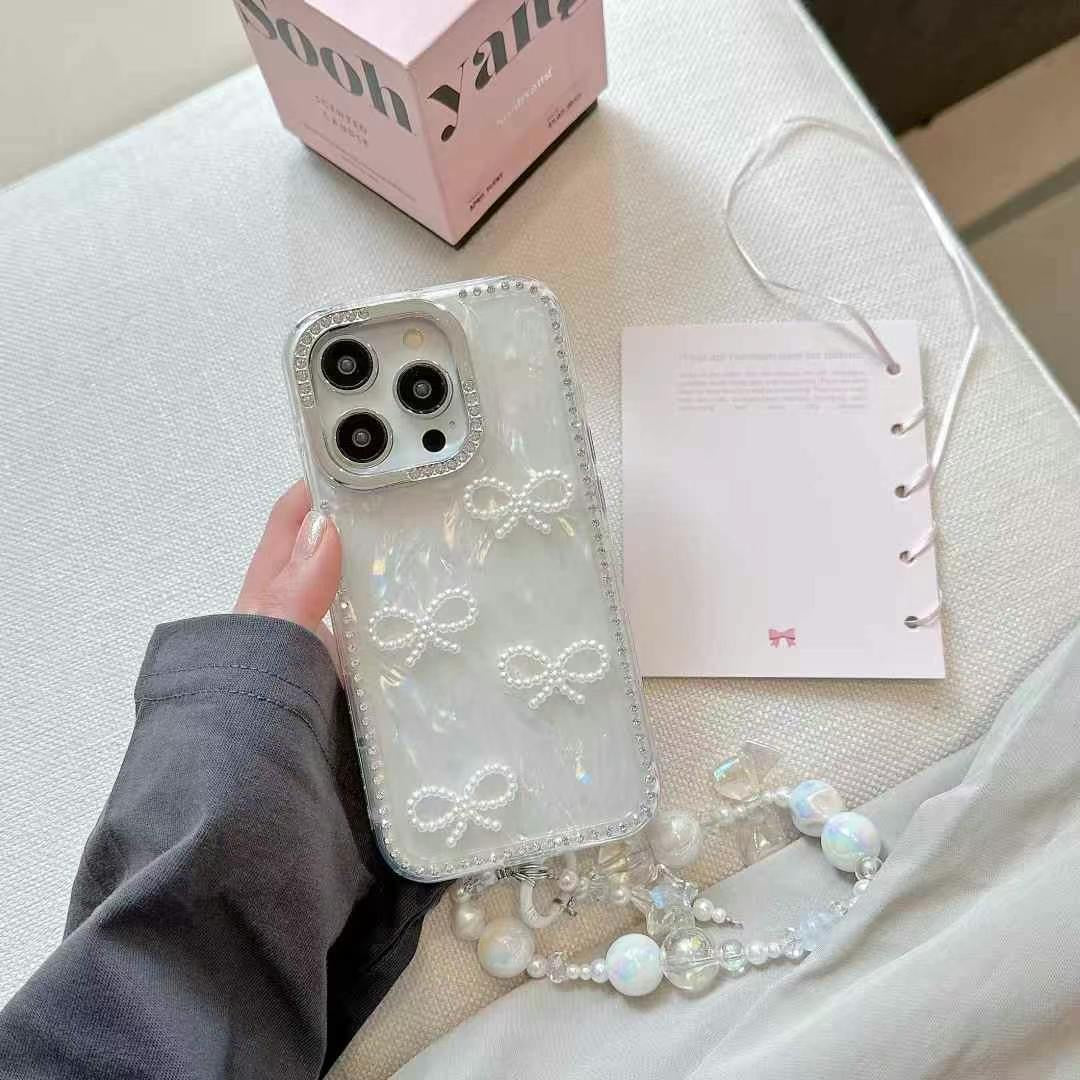 Beaded Bow Pattern Silicon iPhone Case With Beaded Charm