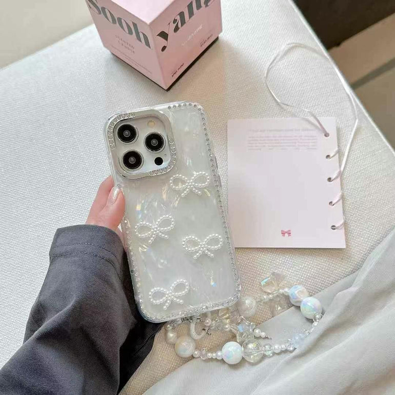 Beaded Bow Pattern Silicon iPhone Case With Beaded Charm