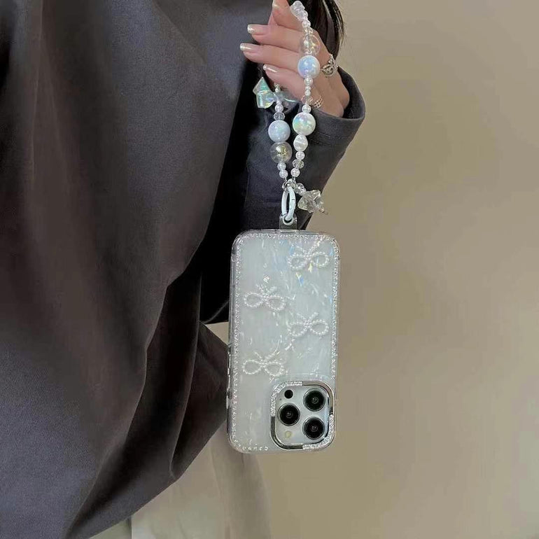 Beaded Bow Pattern Silicon iPhone Case With Beaded Charm