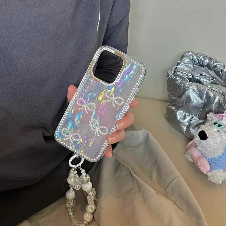 Beaded Bow Pattern Silicon iPhone Case With Beaded Charm