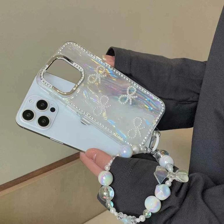 Beaded Bow Pattern Silicon iPhone Case With Beaded Charm