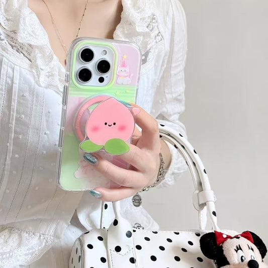 Cute Peach Cartoon Magsafe iPhone Case with Magsafe Holder