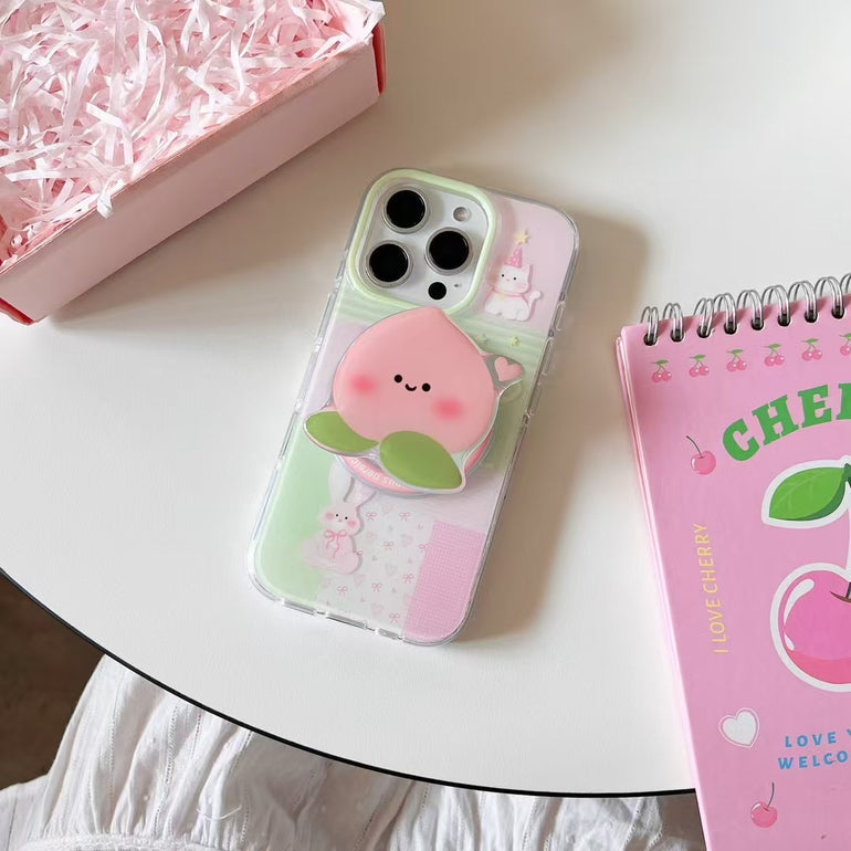 Cute Peach Cartoon Magsafe iPhone Case with Magsafe Holder