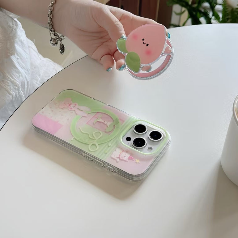 Cute Peach Cartoon Magsafe iPhone Case with Magsafe Holder