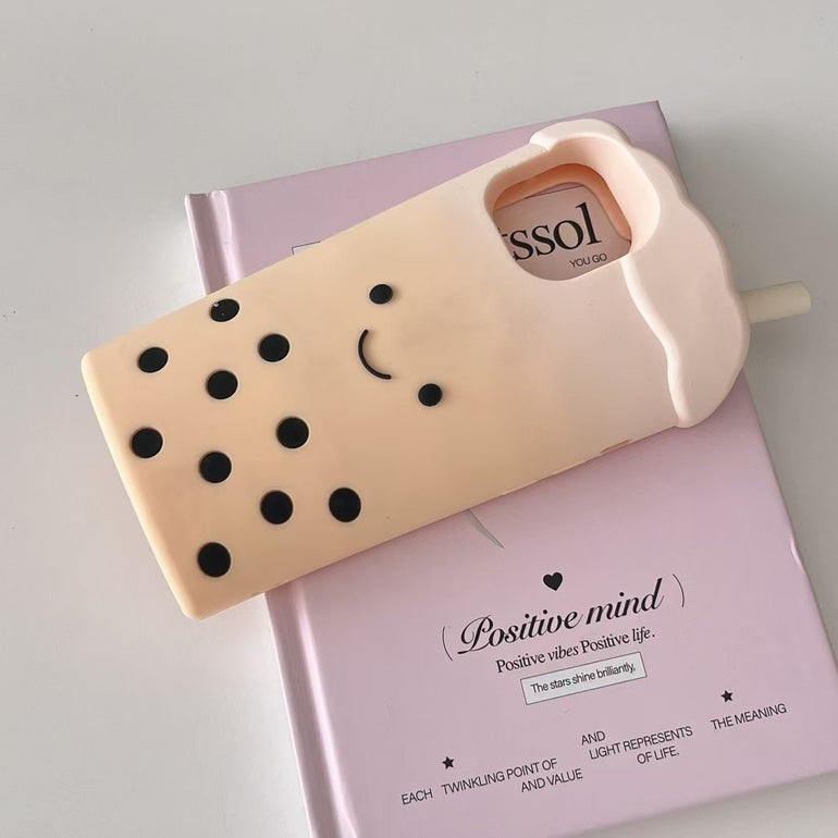 Bubble Tea iPhone Case – Cute 3D Soft Silicone Cover with Straw Design – Milk Tea & Matcha Green