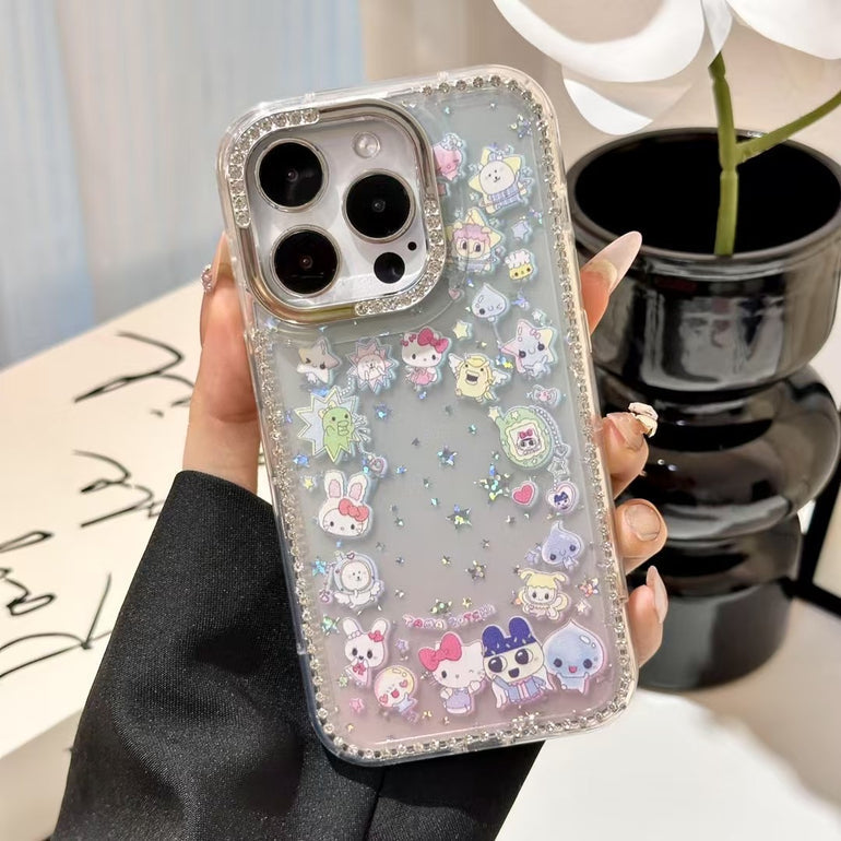Glitter iPhone Case – Clear Sanrio Character Cover with Sparkling Star Beads