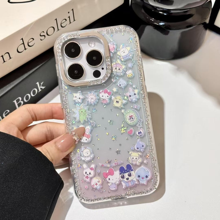 Glitter iPhone Case – Clear Sanrio Character Cover with Sparkling Star Beads