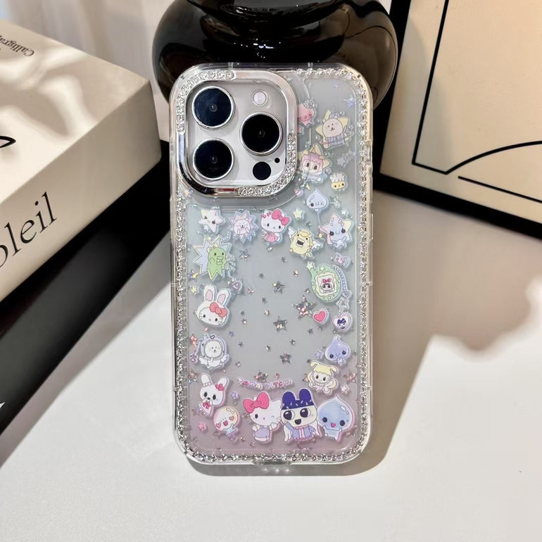 Glitter iPhone Case – Clear Sanrio Character Cover with Sparkling Star Beads