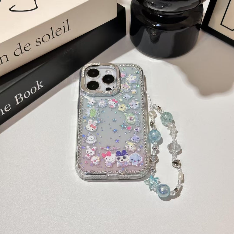 Glitter iPhone Case – Clear Sanrio Character Cover with Sparkling Star Beads