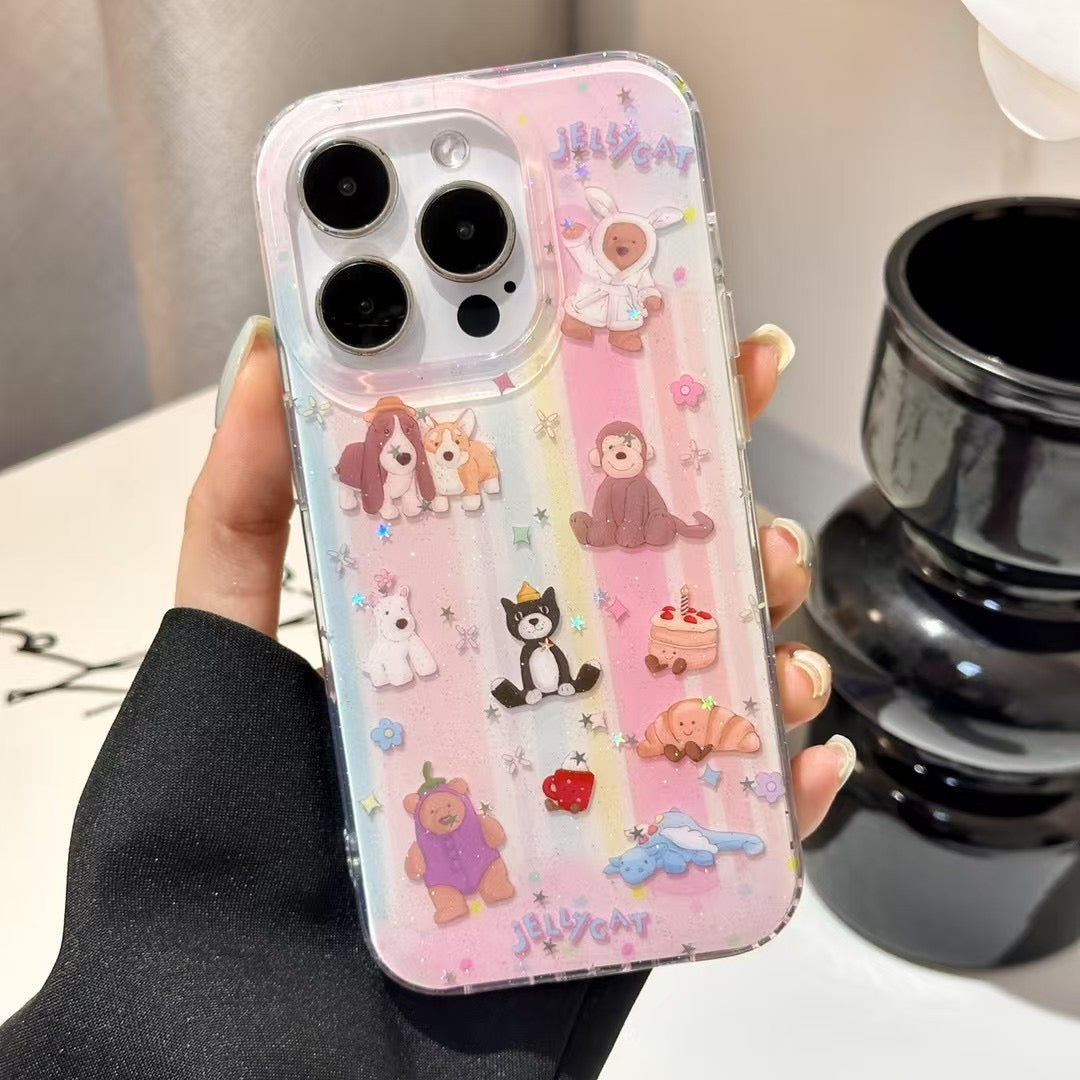 Cute Jellycat iPhone Case with 3D Cartoon Animals & Pearl Charm