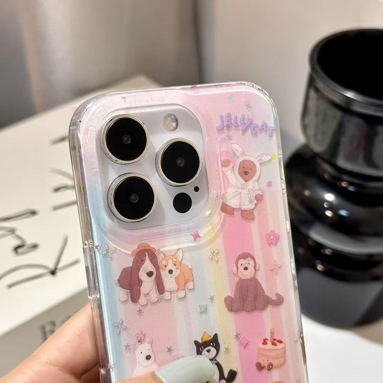 Cute Jellycat iPhone Case with 3D Cartoon Animals & Pearl Charm