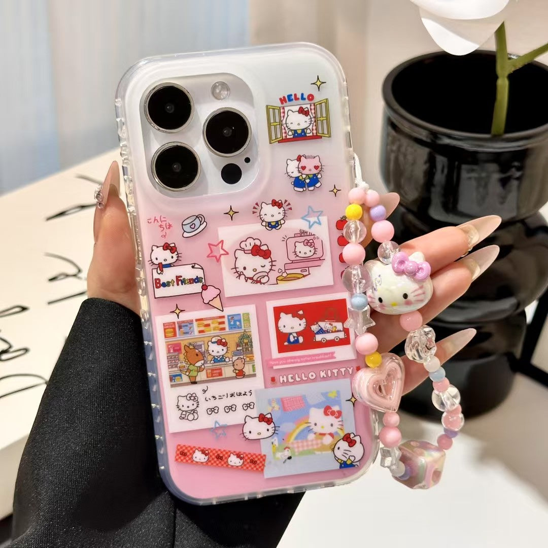Cute Kitty Best Friends iPhone Case with Beaded Charm – Pink Cartoon Design