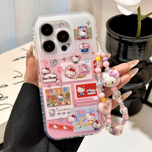 Cute Kitty Best Friends iPhone Case with Beaded Charm – Pink Cartoon Design