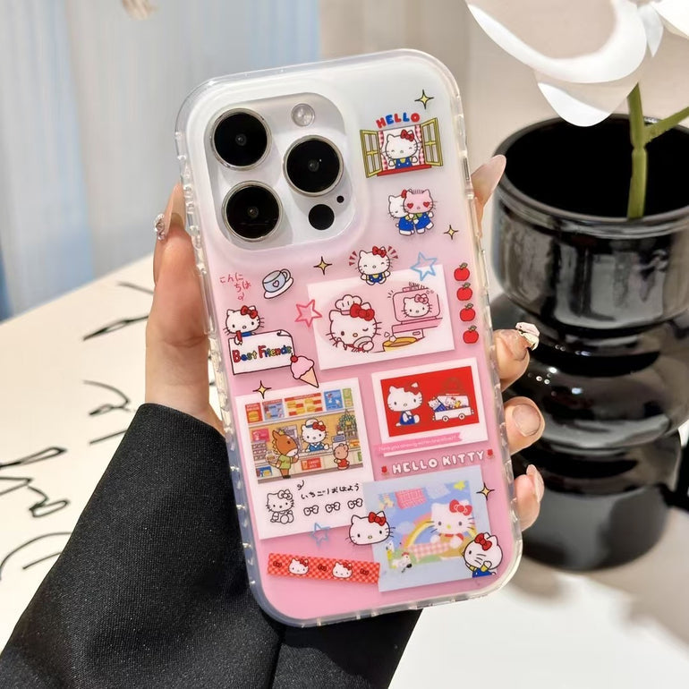 Cute Kitty Best Friends iPhone Case with Beaded Charm – Pink Cartoon Design