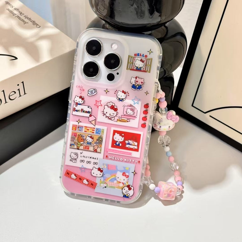 Cute Kitty Best Friends iPhone Case with Beaded Charm – Pink Cartoon Design